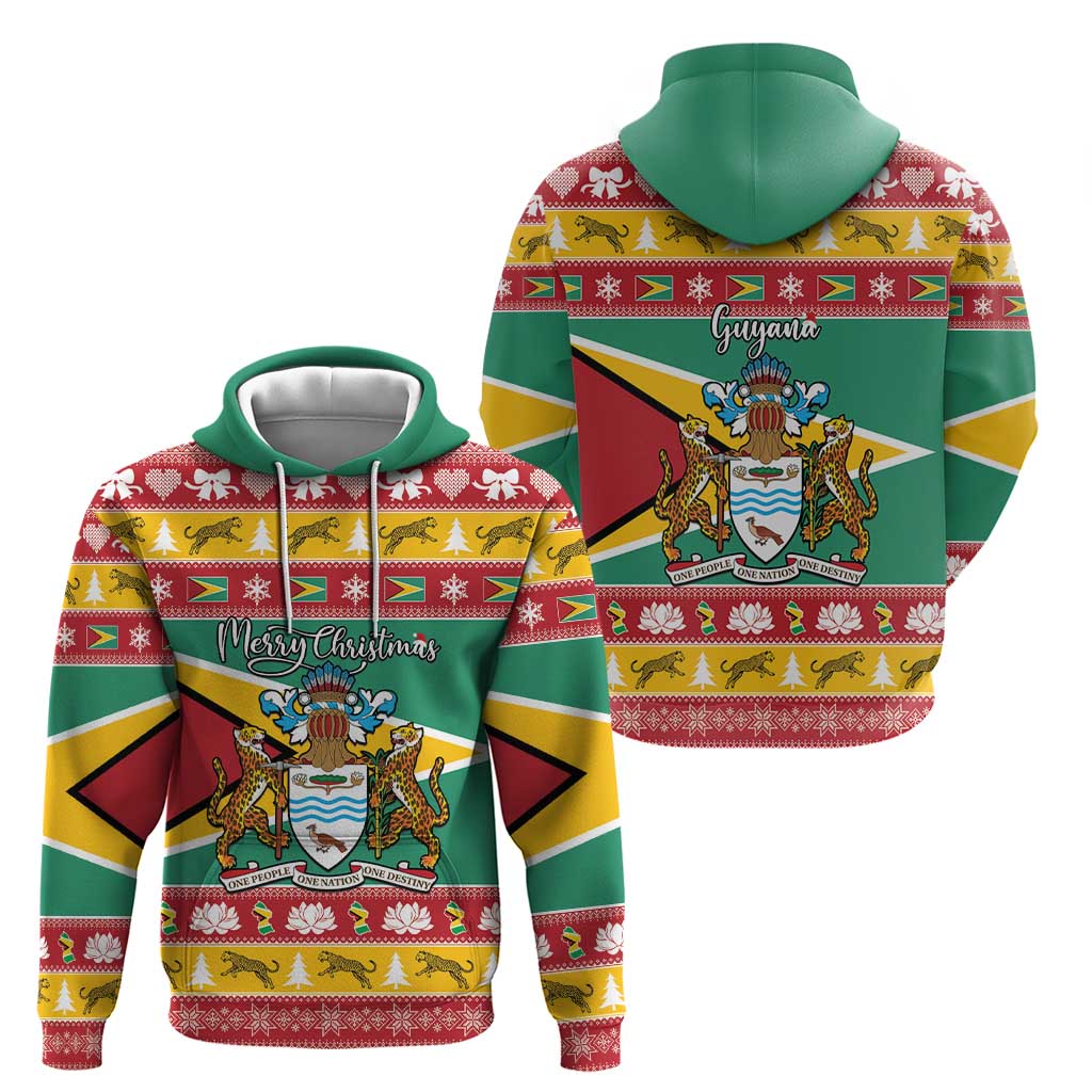 Guyana Christmas Zip Hoodie Coat Of Arms with Flag Style - Wonder Print Shop
