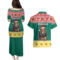 Cameroon Christmas Couples Matching Puletasi and Hawaiian Shirt Lion Santa Joyeux Noel - Wonder Print Shop