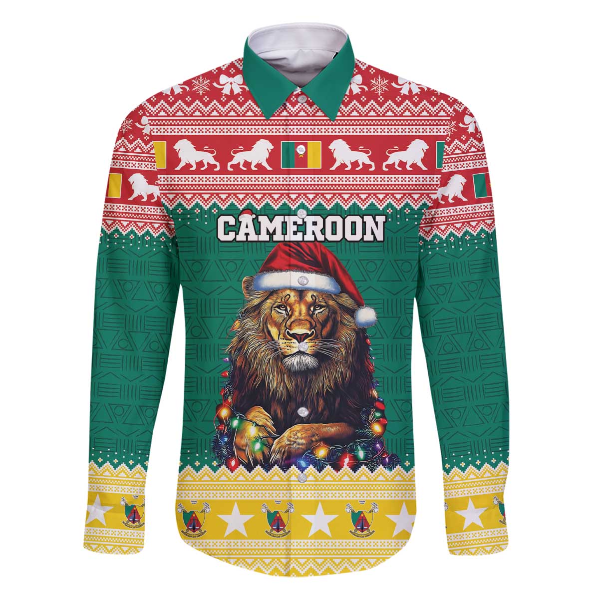 Cameroon Christmas Family Matching Off The Shoulder Long Sleeve Dress and Hawaiian Shirt Lion Santa Joyeux Noel - Wonder Print Shop