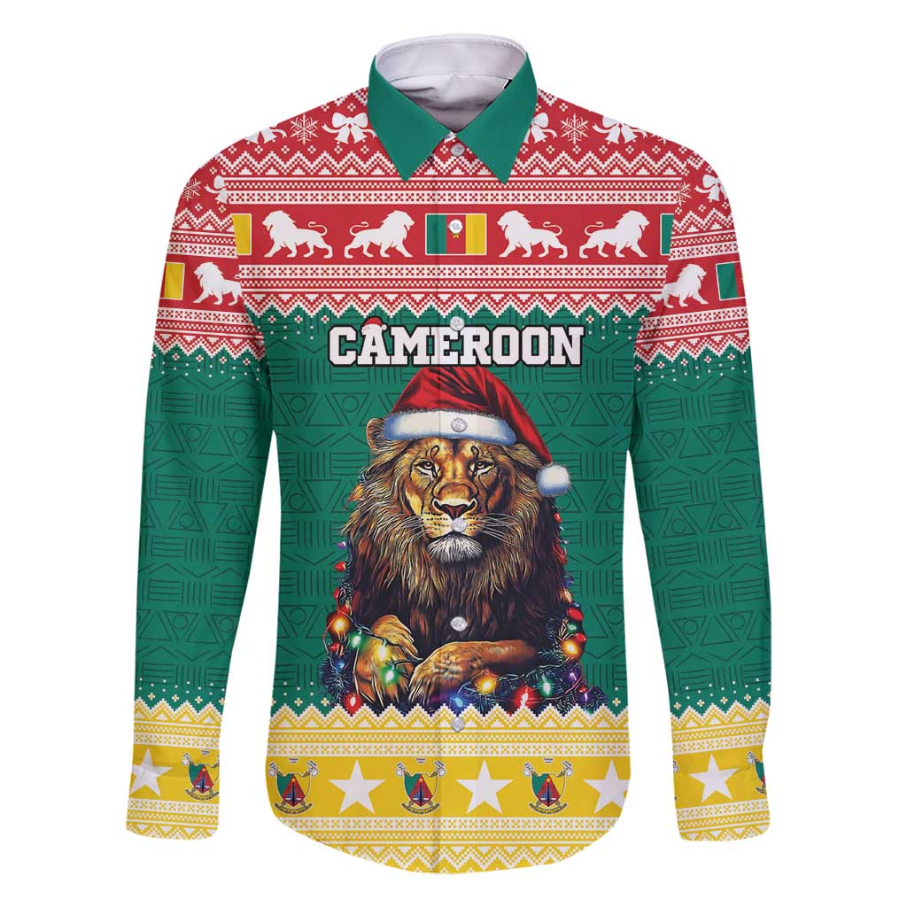 Cameroon Christmas Family Matching Off Shoulder Maxi Dress and Hawaiian Shirt Lion Santa Joyeux Noel - Wonder Print Shop