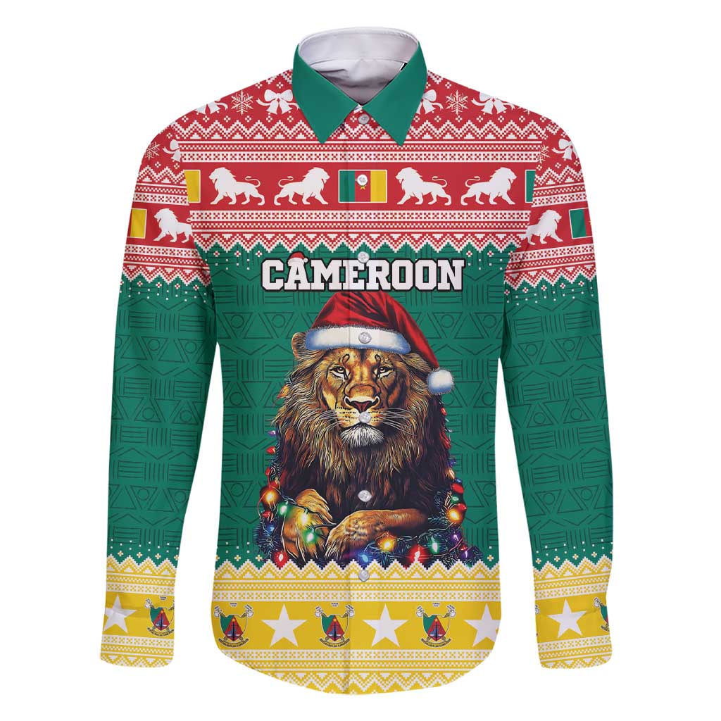 Cameroon Christmas Family Matching Short Sleeve Bodycon Dress and Hawaiian Shirt Lion Santa Joyeux Noel - Wonder Print Shop