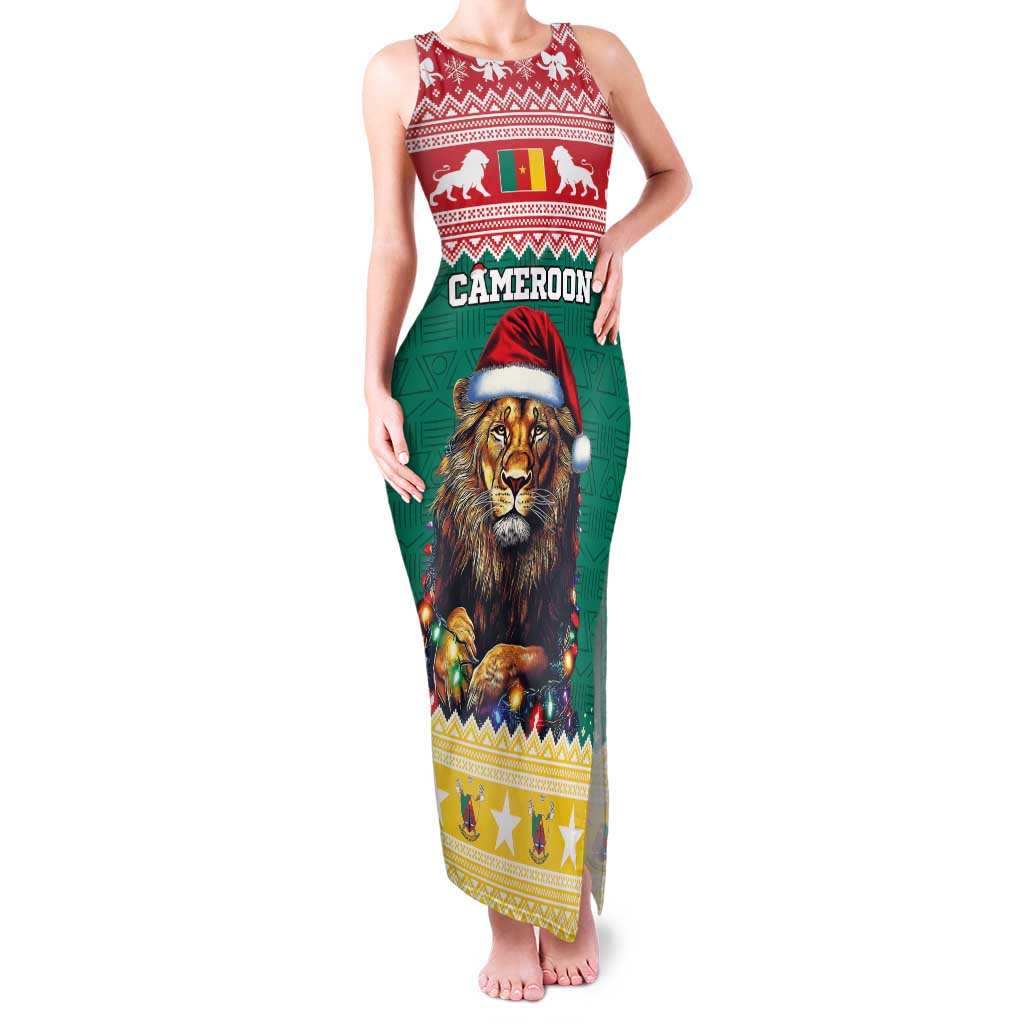 Cameroon Christmas Family Matching Tank Maxi Dress and Hawaiian Shirt Lion Santa Joyeux Noel - Wonder Print Shop