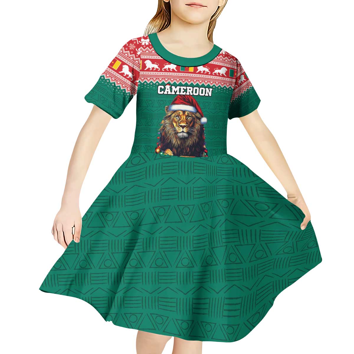 Cameroon Christmas Kid Short Sleeve Dress Lion Santa Joyeux Noel - Wonder Print Shop