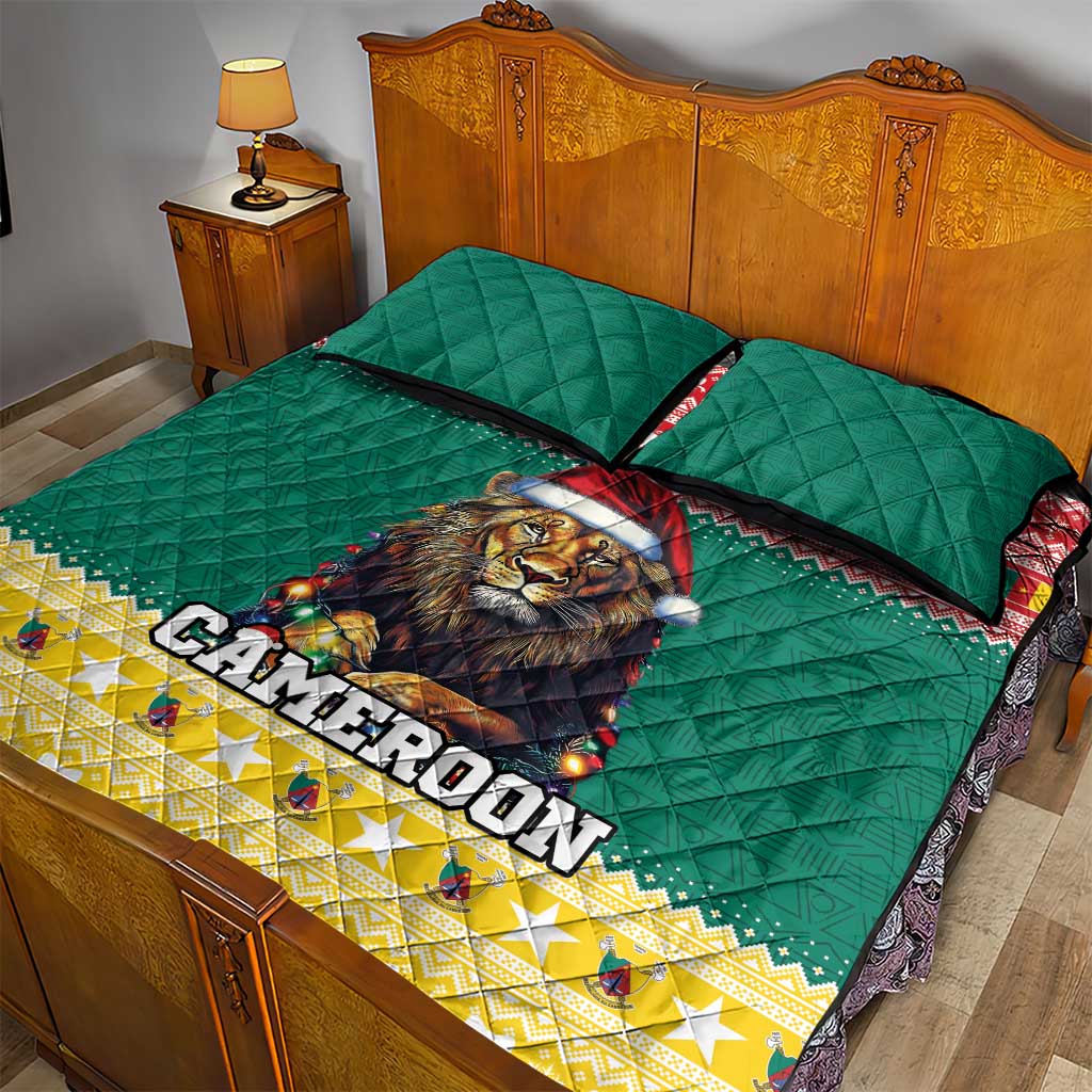 Cameroon Christmas Quilt Bed Set Lion Santa Joyeux Noel - Wonder Print Shop