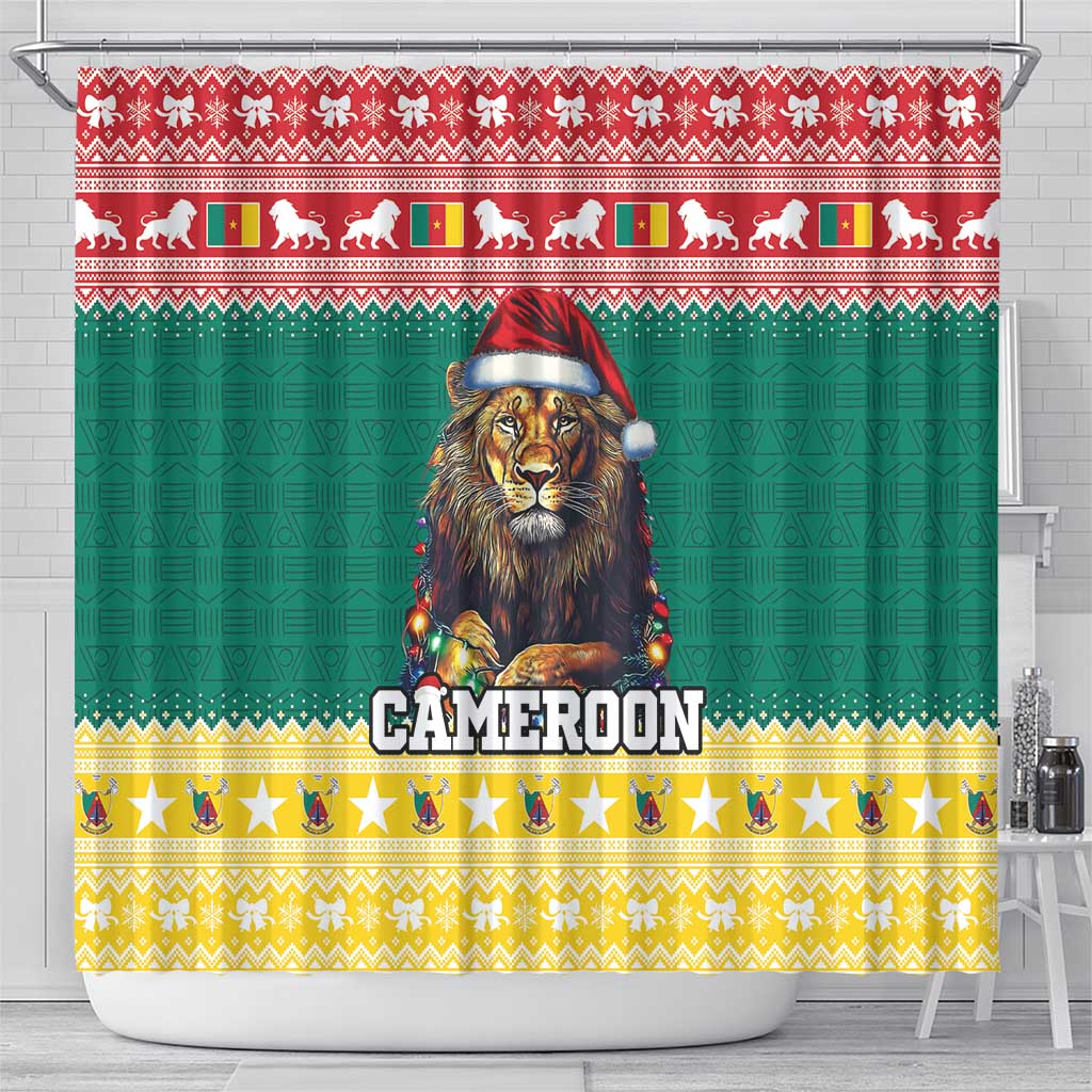 Cameroon Christmas Shower Curtain Lion Santa Joyeux Noel