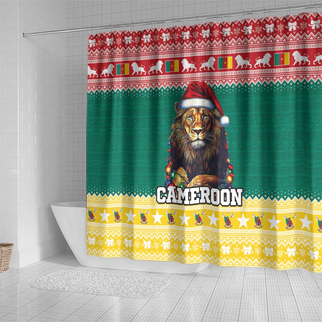 Cameroon Christmas Shower Curtain Lion Santa Joyeux Noel