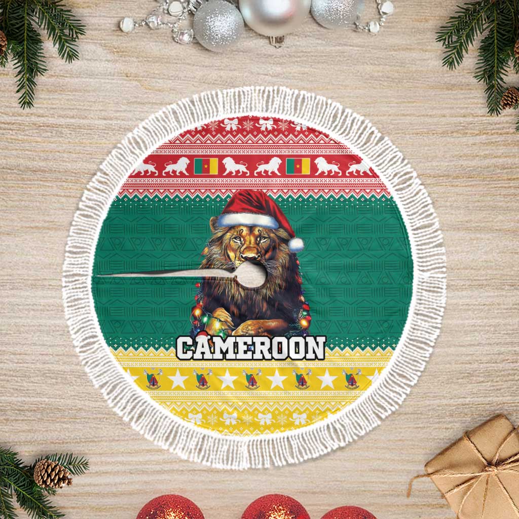 Cameroon Christmas Tree Skirt Lion Santa Joyeux Noel - Wonder Print Shop