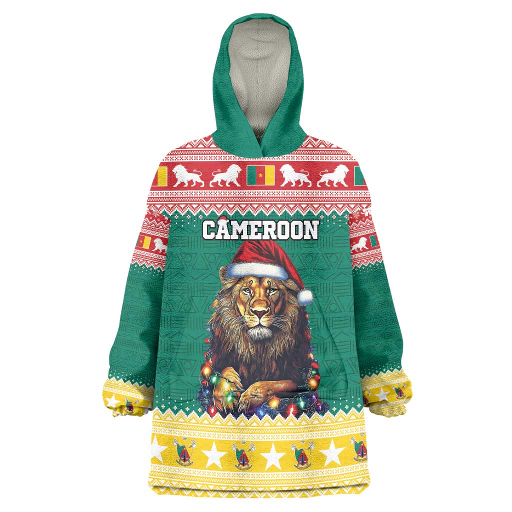 Cameroon Christmas Wearable Blanket Hoodie Lion Santa Joyeux Noel - Wonder Print Shop