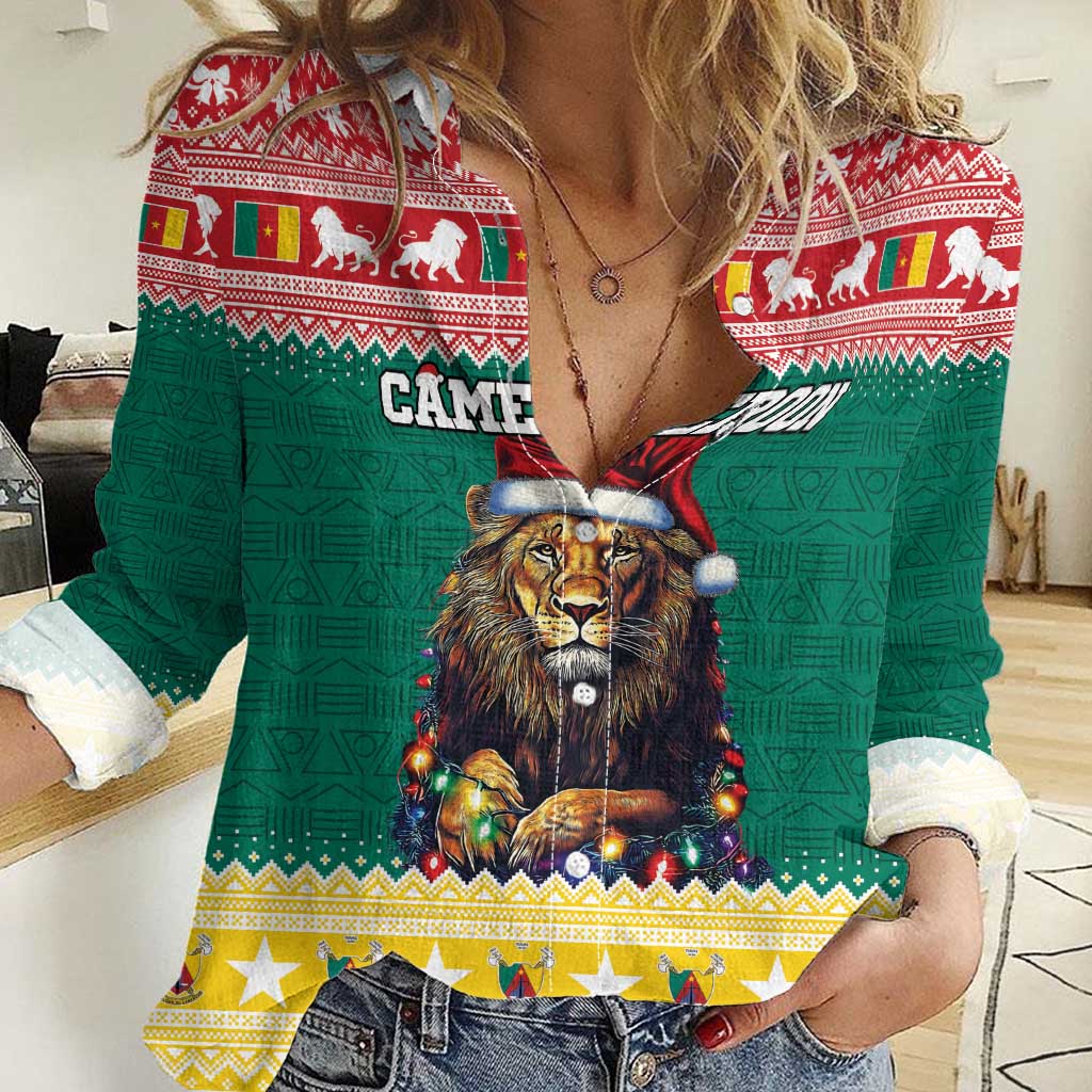 Cameroon Christmas Women Casual Shirt Lion Santa Joyeux Noel - Wonder Print Shop