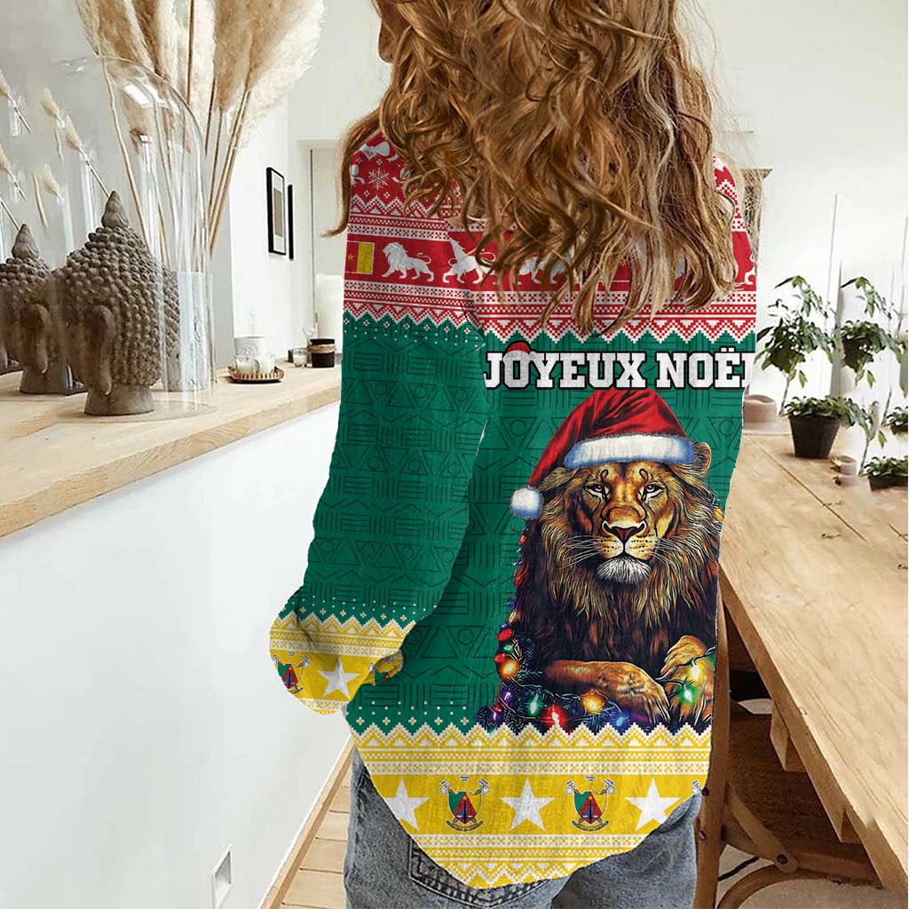 Cameroon Christmas Women Casual Shirt Lion Santa Joyeux Noel - Wonder Print Shop