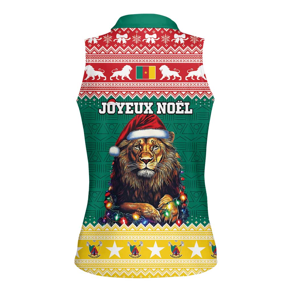 Cameroon Christmas Women Sleeveless Polo Shirt Lion Santa Joyeux Noel - Wonder Print Shop