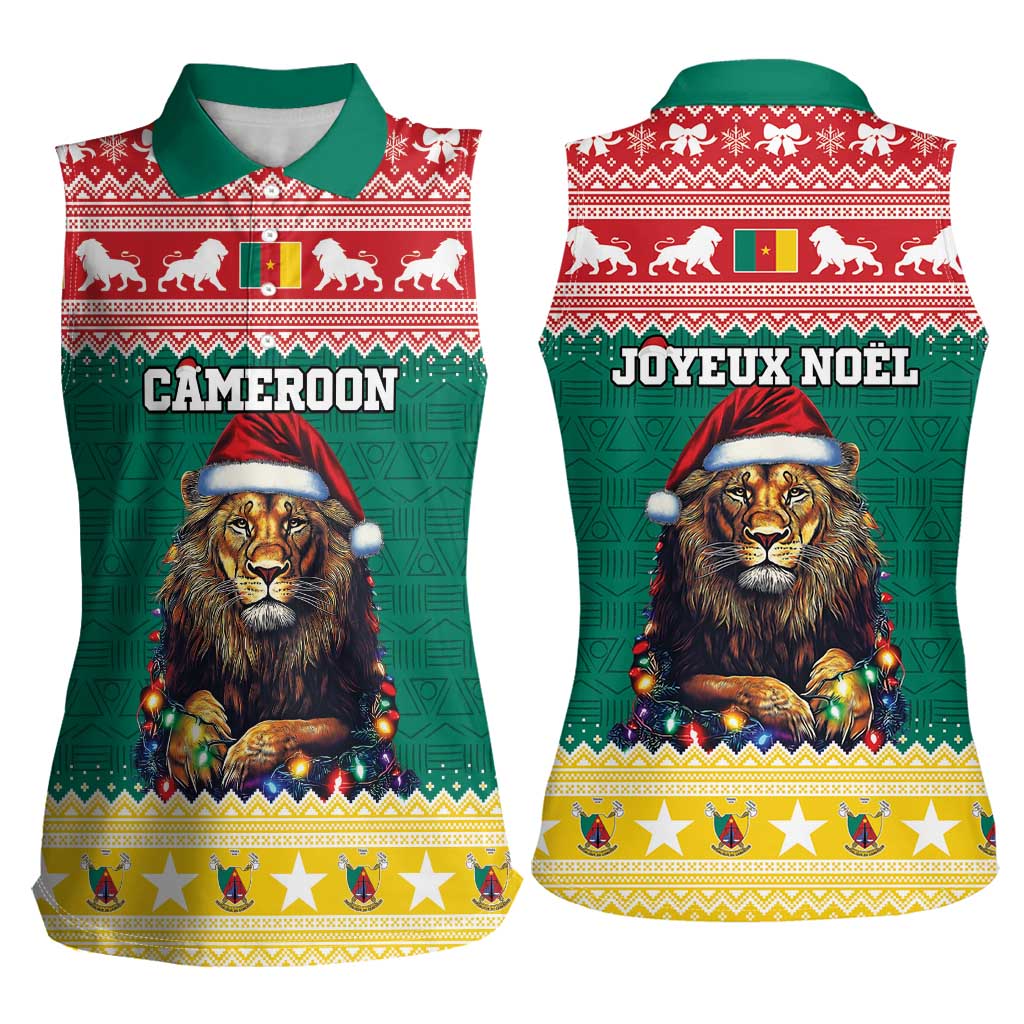Cameroon Christmas Women Sleeveless Polo Shirt Lion Santa Joyeux Noel - Wonder Print Shop