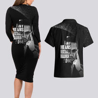 Malcolm X El-Hajj Malik El-Shabazz Couples Matching Long Sleeve Bodycon Dress and Hawaiian Shirt By Any Means Necessary - Wonder Print Shop