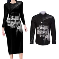 Malcolm X El-Hajj Malik El-Shabazz Couples Matching Long Sleeve Bodycon Dress and Long Sleeve Button Shirt By Any Means Necessary - Wonder Print Shop
