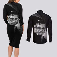 Malcolm X El-Hajj Malik El-Shabazz Couples Matching Long Sleeve Bodycon Dress and Long Sleeve Button Shirt By Any Means Necessary - Wonder Print Shop