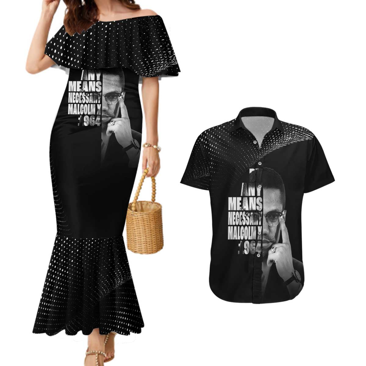 Malcolm X El-Hajj Malik El-Shabazz Couples Matching Mermaid Dress and Hawaiian Shirt By Any Means Necessary - Wonder Print Shop