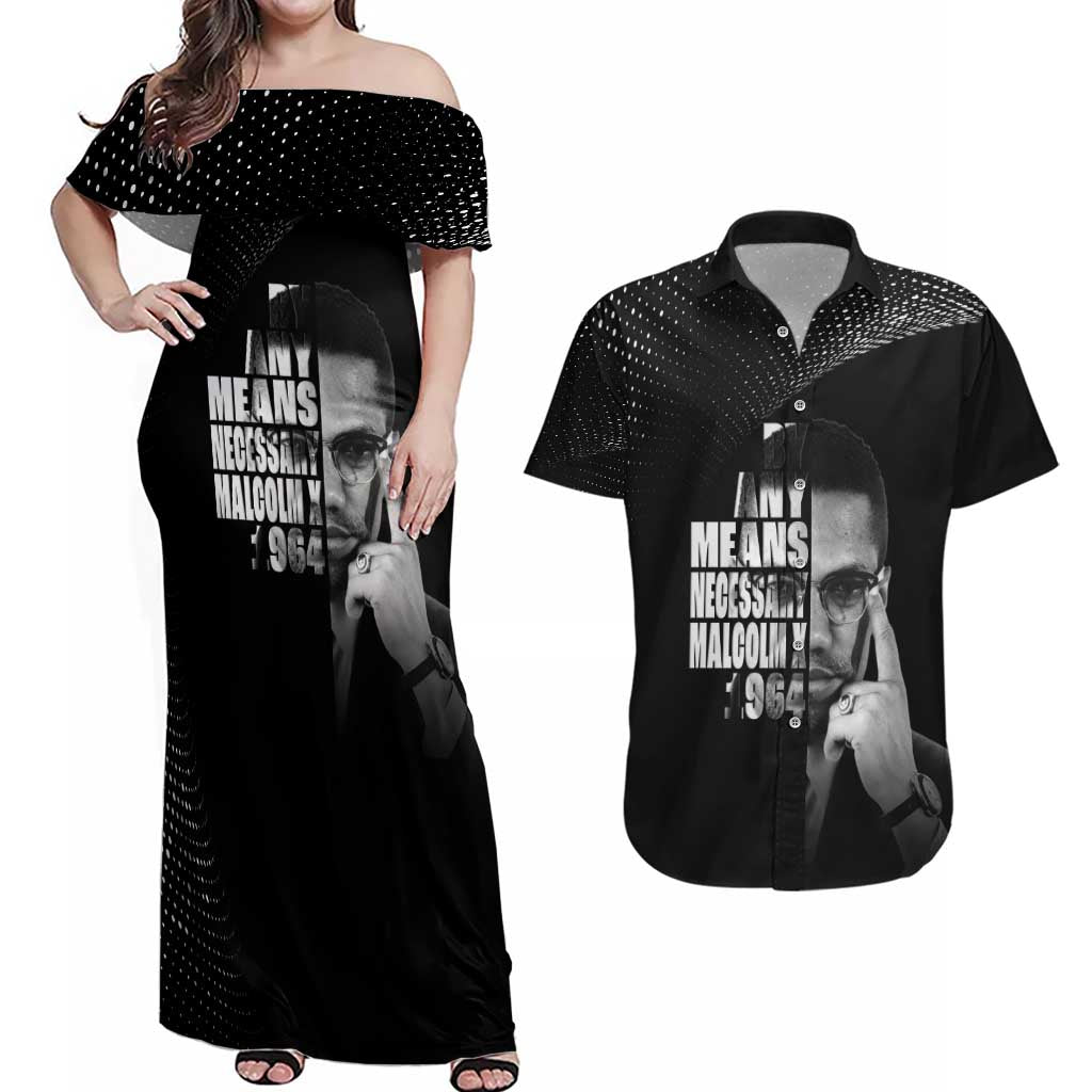 Malcolm X El-Hajj Malik El-Shabazz Couples Matching Off Shoulder Maxi Dress and Hawaiian Shirt By Any Means Necessary - Wonder Print Shop