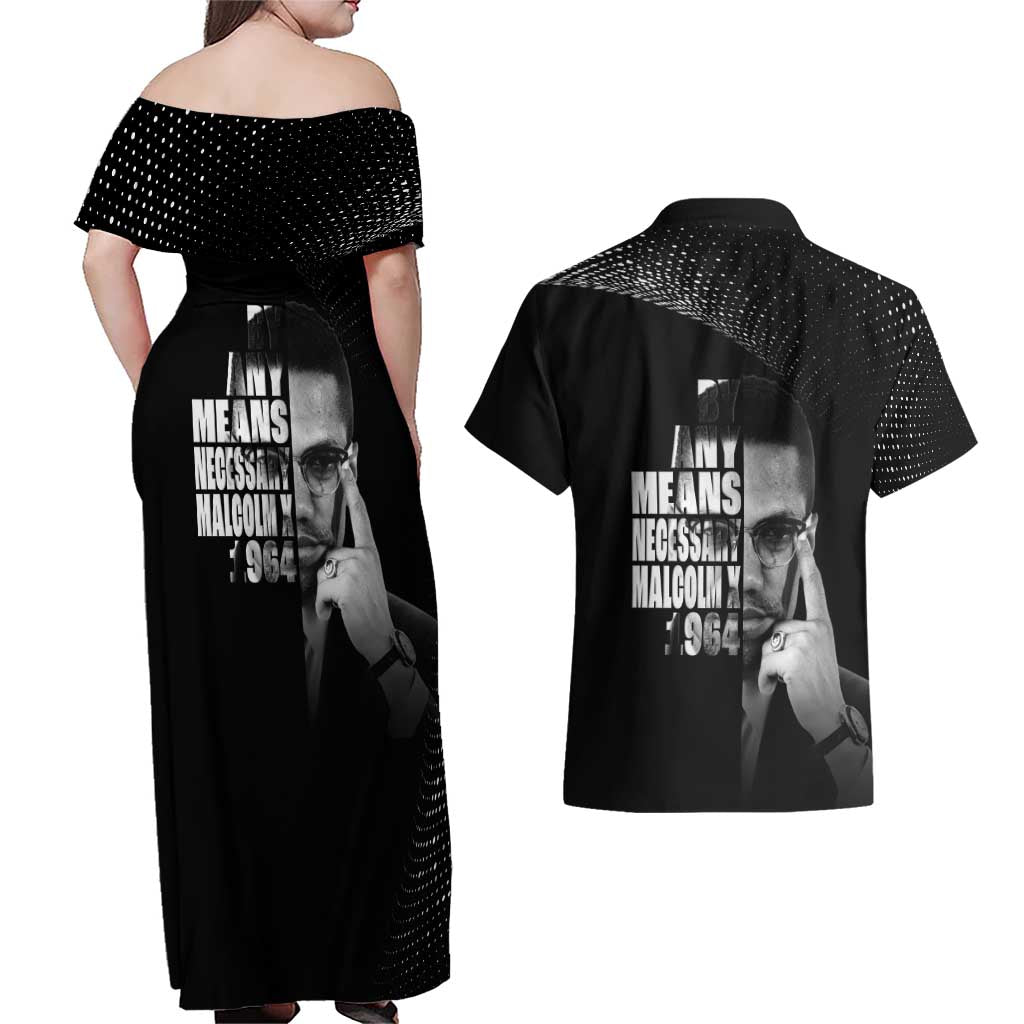 Malcolm X El-Hajj Malik El-Shabazz Couples Matching Off Shoulder Maxi Dress and Hawaiian Shirt By Any Means Necessary - Wonder Print Shop