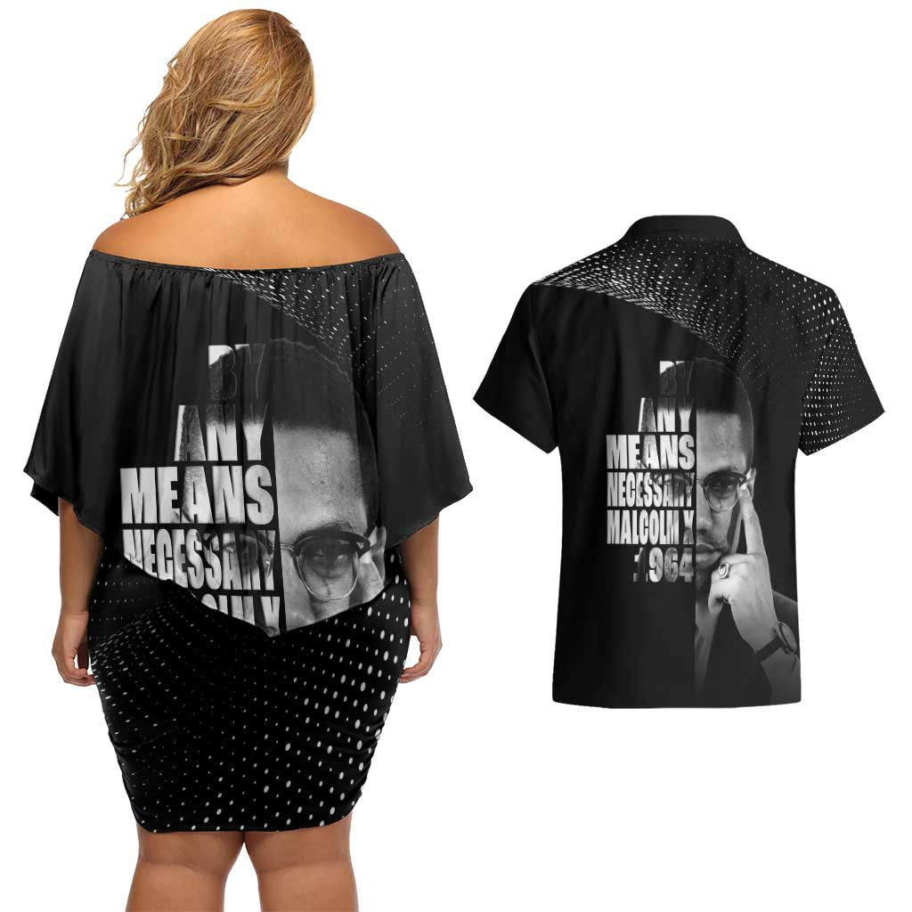 Malcolm X El-Hajj Malik El-Shabazz Couples Matching Off Shoulder Short Dress and Hawaiian Shirt By Any Means Necessary - Wonder Print Shop