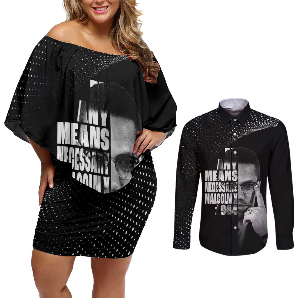 Malcolm X El-Hajj Malik El-Shabazz Couples Matching Off Shoulder Short Dress and Long Sleeve Button Shirt By Any Means Necessary - Wonder Print Shop