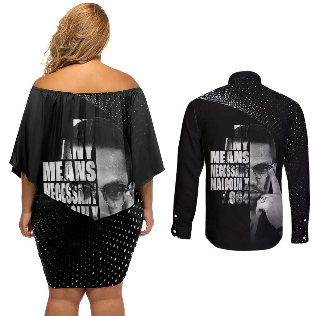 Malcolm X El-Hajj Malik El-Shabazz Couples Matching Off Shoulder Short Dress and Long Sleeve Button Shirt By Any Means Necessary - Wonder Print Shop