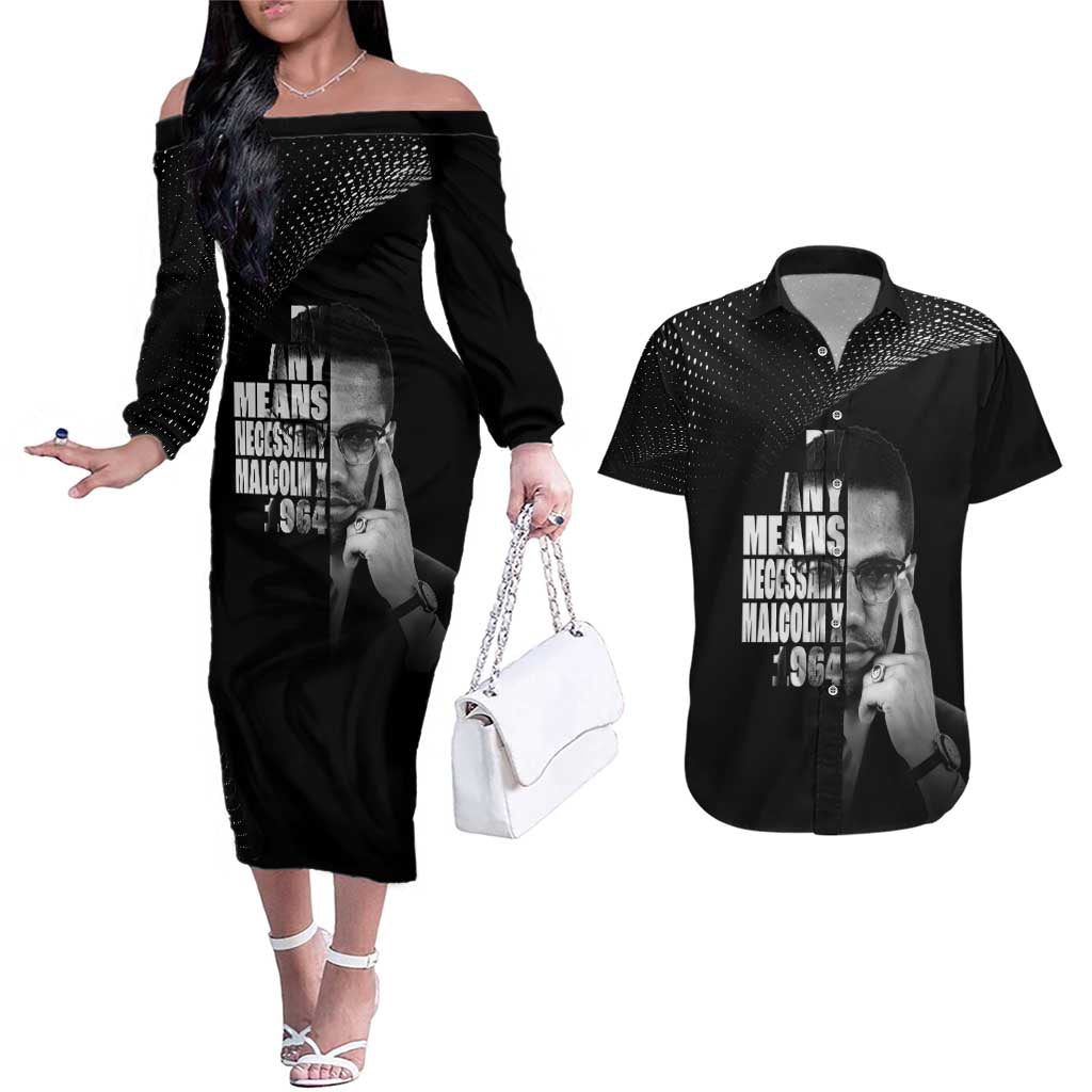 Malcolm X El-Hajj Malik El-Shabazz Couples Matching Off The Shoulder Long Sleeve Dress and Hawaiian Shirt By Any Means Necessary - Wonder Print Shop
