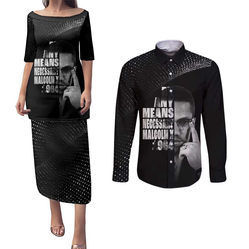 Malcolm X El-Hajj Malik El-Shabazz Couples Matching Puletasi and Long Sleeve Button Shirt By Any Means Necessary - Wonder Print Shop