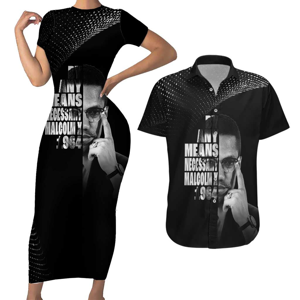 Malcolm X El-Hajj Malik El-Shabazz Couples Matching Short Sleeve Bodycon Dress and Hawaiian Shirt By Any Means Necessary - Wonder Print Shop