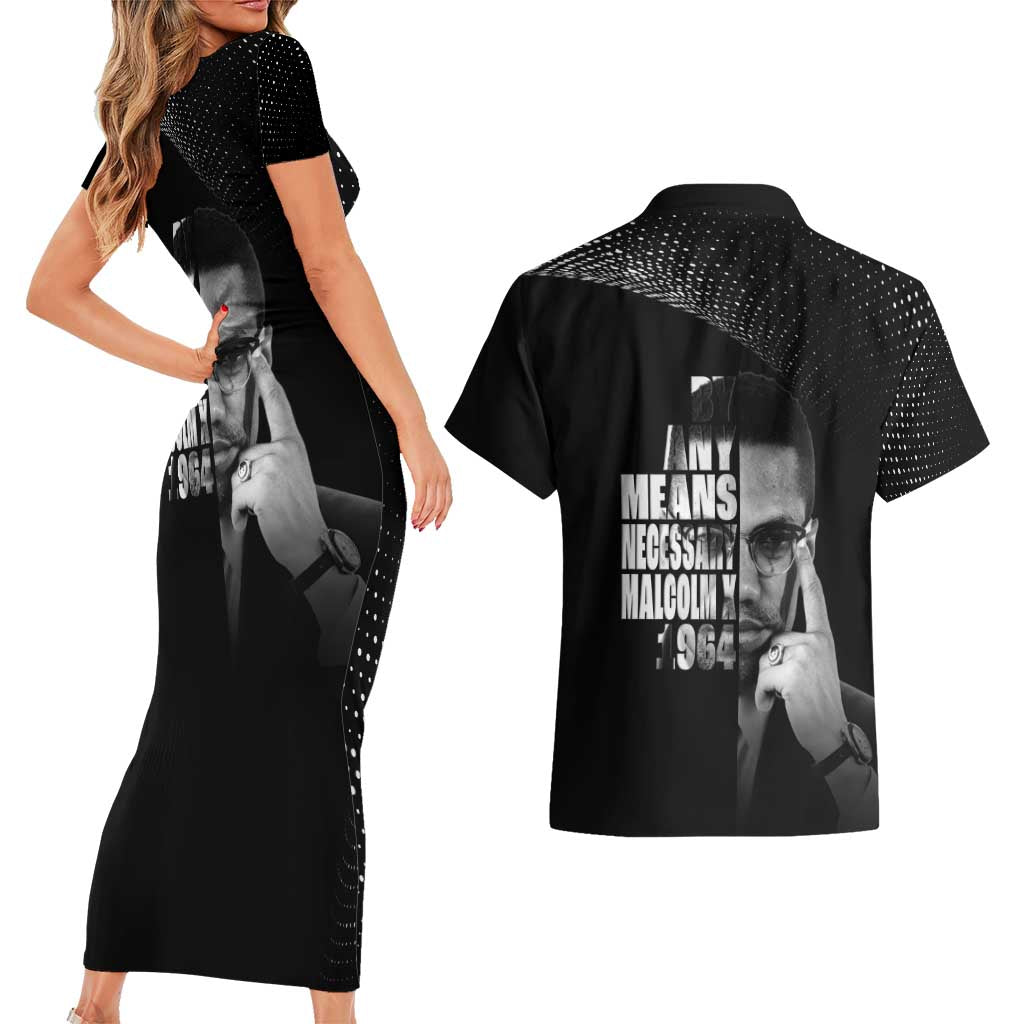 Malcolm X El-Hajj Malik El-Shabazz Couples Matching Short Sleeve Bodycon Dress and Hawaiian Shirt By Any Means Necessary - Wonder Print Shop