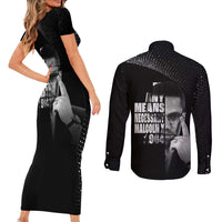Malcolm X El-Hajj Malik El-Shabazz Couples Matching Short Sleeve Bodycon Dress and Long Sleeve Button Shirt By Any Means Necessary - Wonder Print Shop