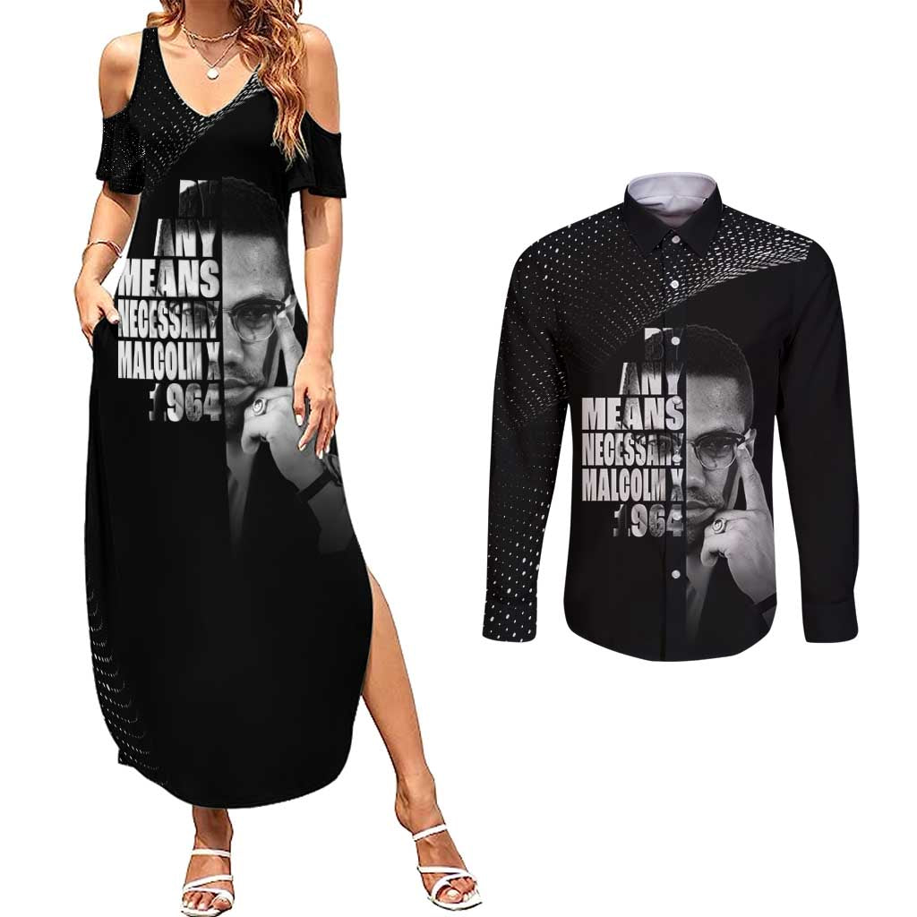 Malcolm X El-Hajj Malik El-Shabazz Couples Matching Summer Maxi Dress and Long Sleeve Button Shirt By Any Means Necessary - Wonder Print Shop