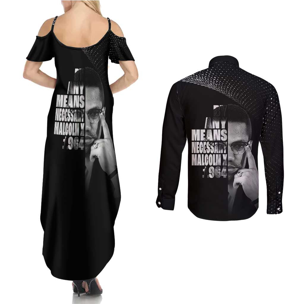 Malcolm X El-Hajj Malik El-Shabazz Couples Matching Summer Maxi Dress and Long Sleeve Button Shirt By Any Means Necessary - Wonder Print Shop