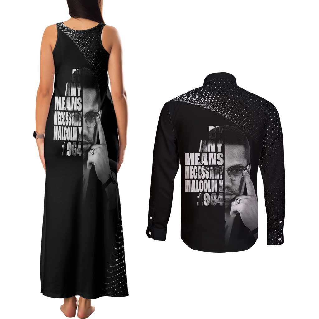 Malcolm X El-Hajj Malik El-Shabazz Couples Matching Tank Maxi Dress and Long Sleeve Button Shirt By Any Means Necessary - Wonder Print Shop