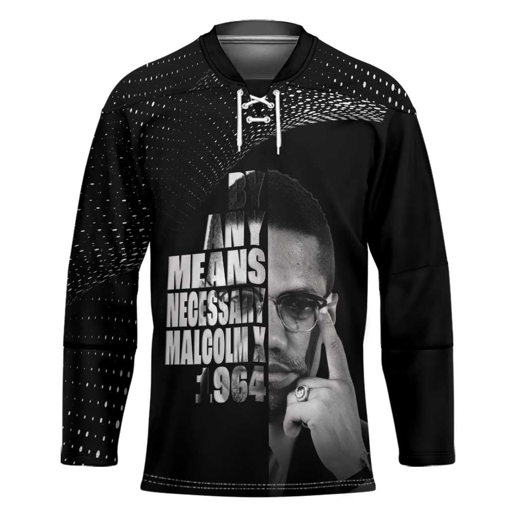 Malcolm X El-Hajj Malik El-Shabazz Hockey Jersey By Any Means Necessary - Wonder Print Shop