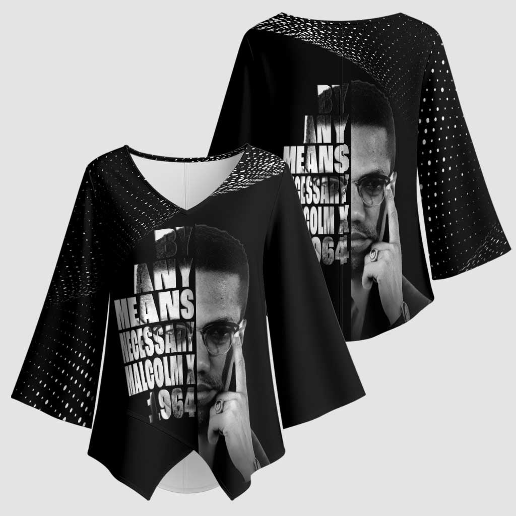 Malcolm X El-Hajj Malik El-Shabazz Kimono Sleeve Blouse By Any Means Necessary - Wonder Print Shop