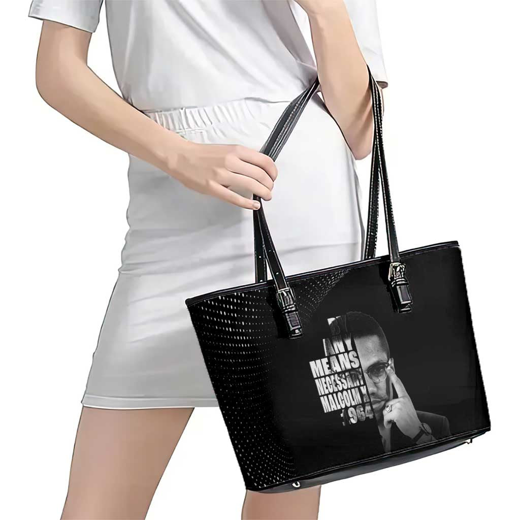 Malcolm X El-Hajj Malik El-Shabazz Leather Tote Bag By Any Means Necessary - Wonder Print Shop