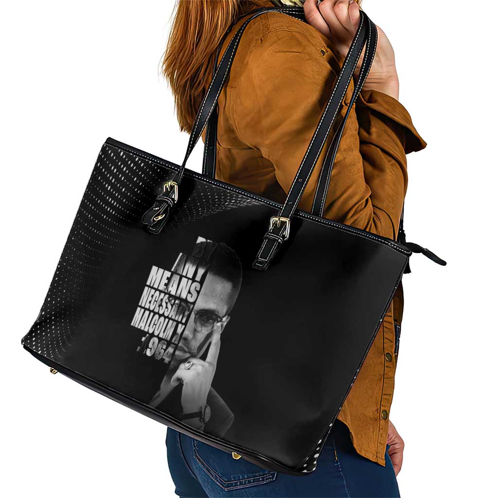Malcolm X El-Hajj Malik El-Shabazz Leather Tote Bag By Any Means Necessary - Wonder Print Shop