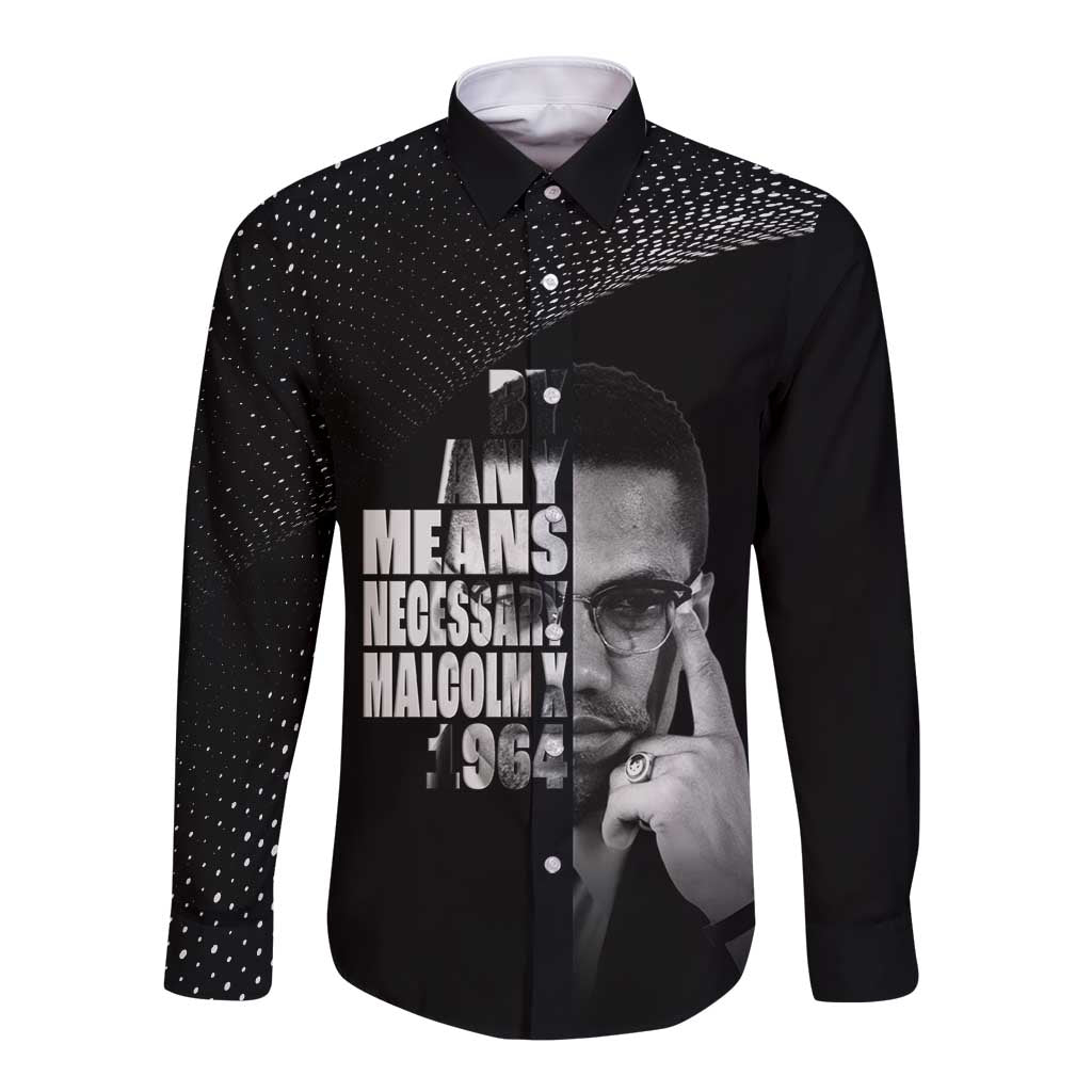 Malcolm X El-Hajj Malik El-Shabazz Long Sleeve Button Shirt By Any Means Necessary - Wonder Print Shop