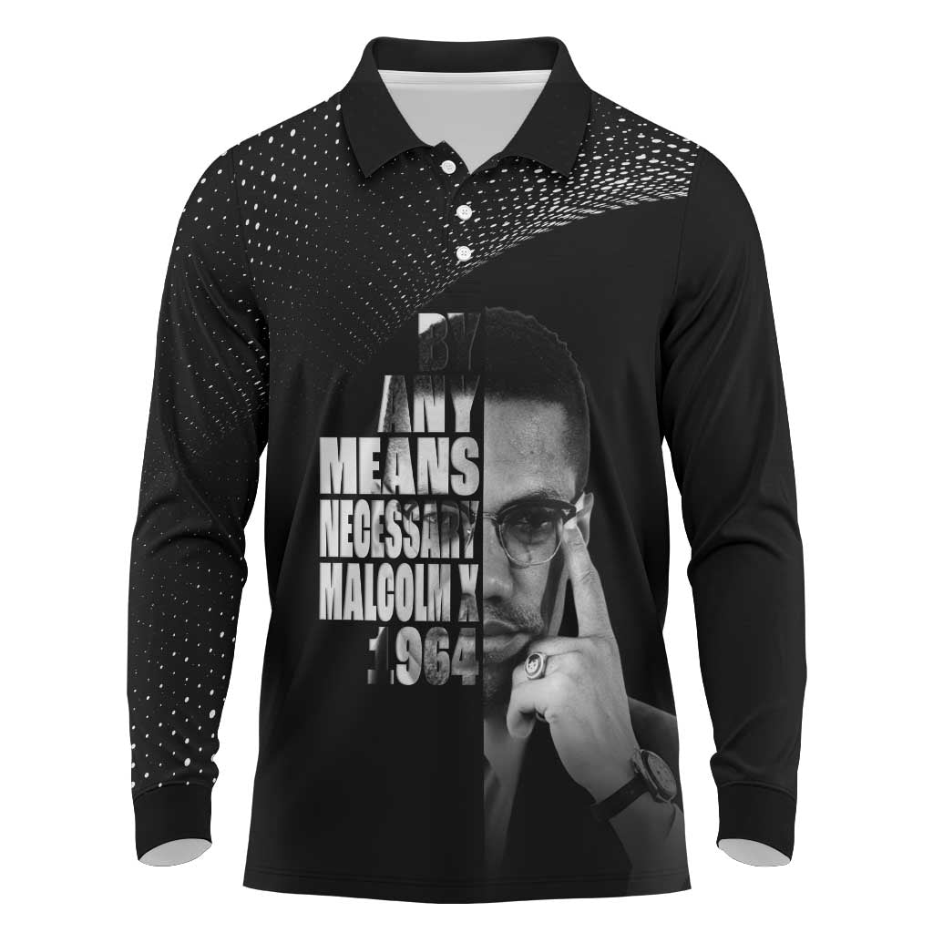 Malcolm X El-Hajj Malik El-Shabazz Long Sleeve Polo Shirt By Any Means Necessary - Wonder Print Shop