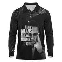 Malcolm X El-Hajj Malik El-Shabazz Long Sleeve Polo Shirt By Any Means Necessary - Wonder Print Shop