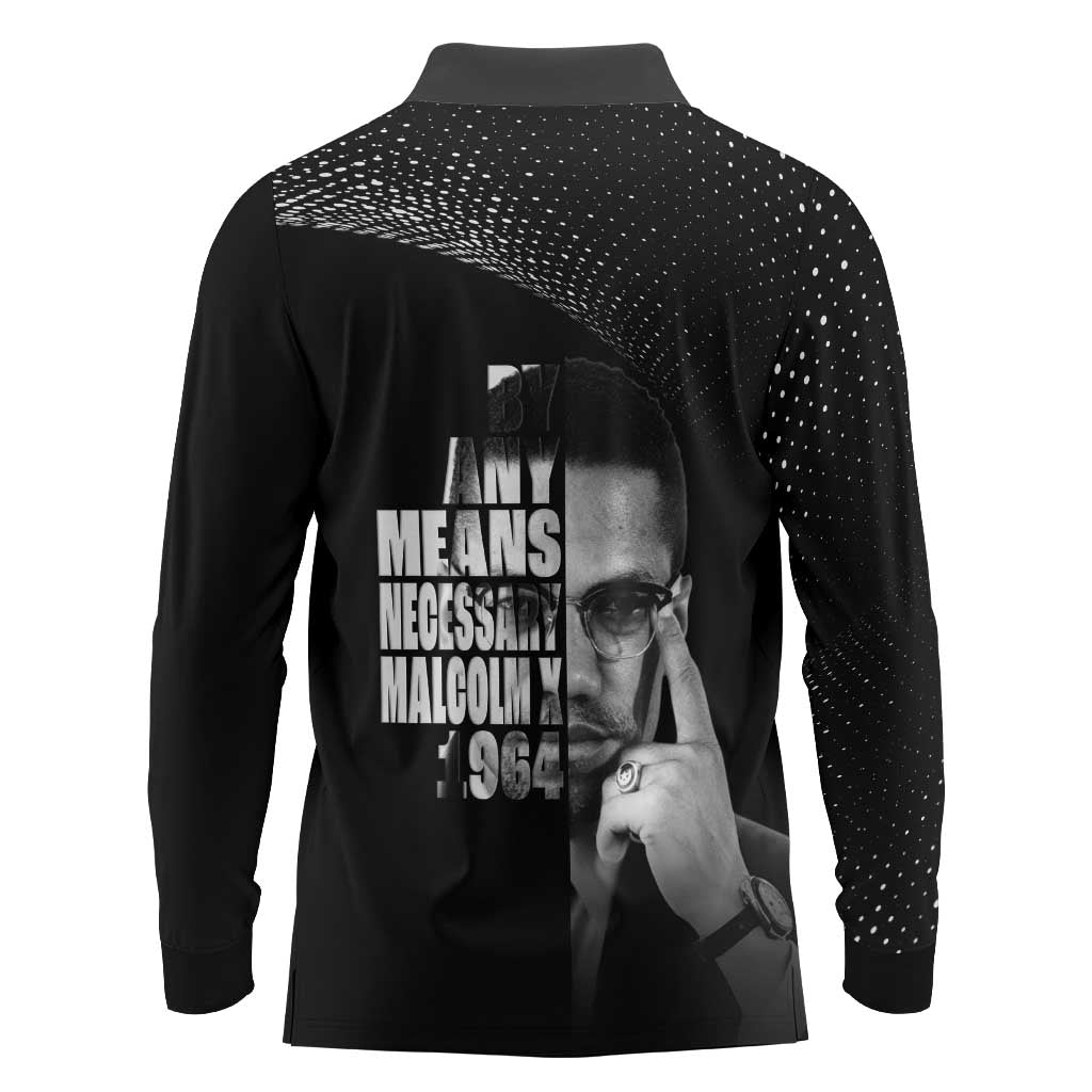Malcolm X El-Hajj Malik El-Shabazz Long Sleeve Polo Shirt By Any Means Necessary - Wonder Print Shop