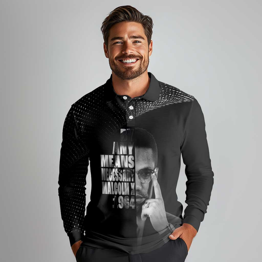 Malcolm X El-Hajj Malik El-Shabazz Long Sleeve Polo Shirt By Any Means Necessary - Wonder Print Shop
