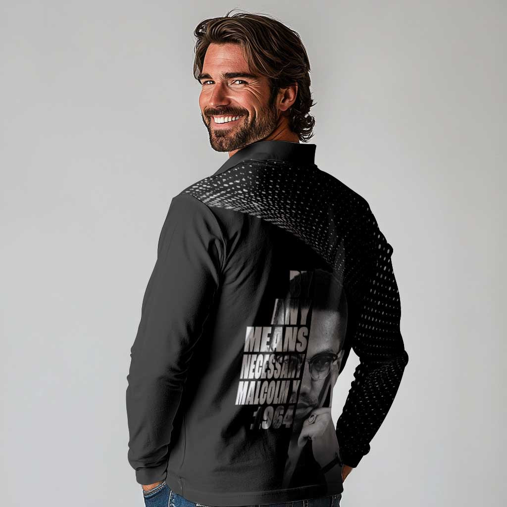 Malcolm X El-Hajj Malik El-Shabazz Long Sleeve Polo Shirt By Any Means Necessary - Wonder Print Shop