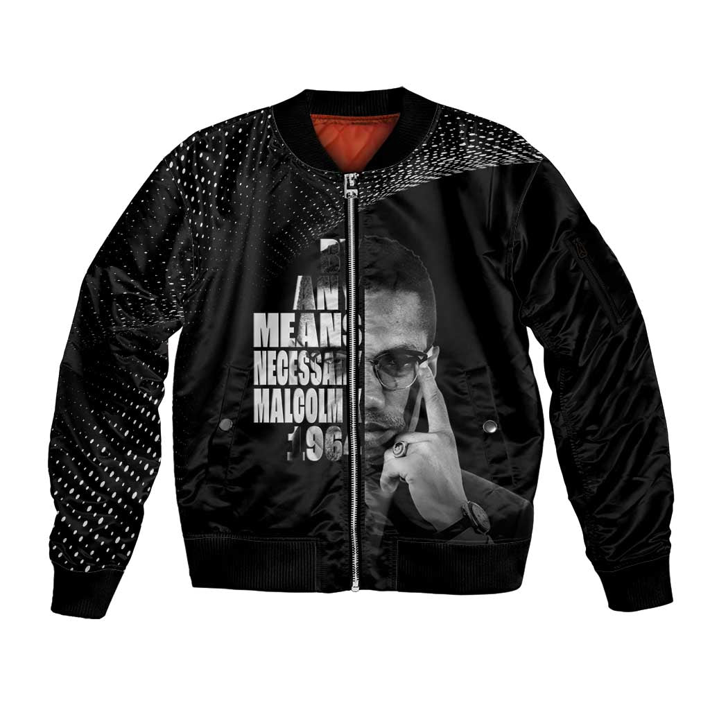 Malcolm X El-Hajj Malik El-Shabazz Sleeve Zip Bomber Jacket By Any Means Necessary - Wonder Print Shop