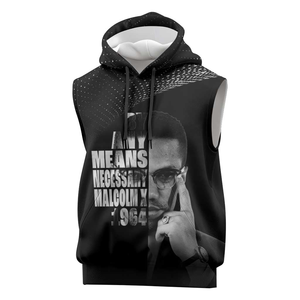Malcolm X El-Hajj Malik El-Shabazz Sleeveless Hoodie By Any Means Necessary - Wonder Print Shop