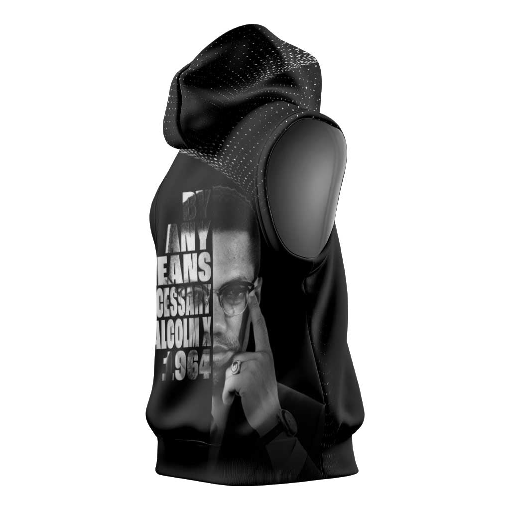 Malcolm X El-Hajj Malik El-Shabazz Sleeveless Hoodie By Any Means Necessary - Wonder Print Shop
