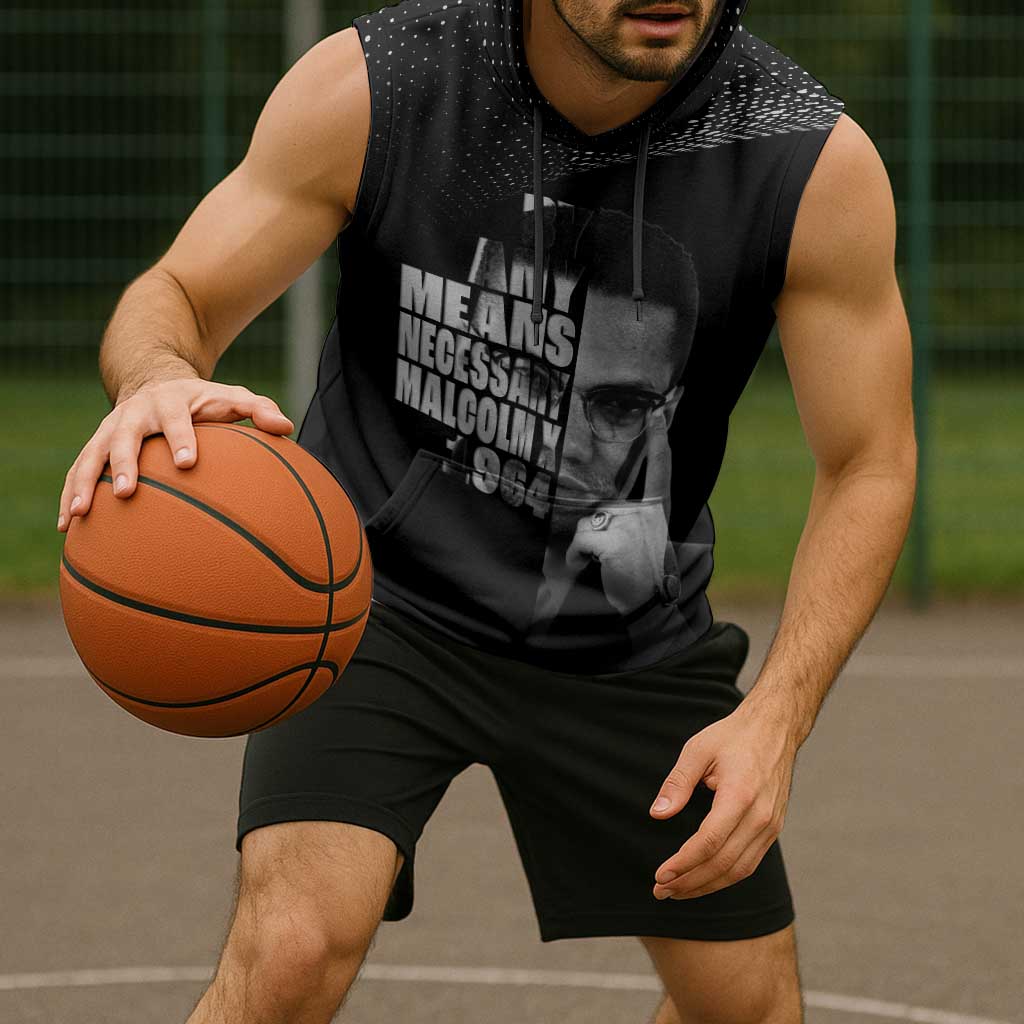 Malcolm X El-Hajj Malik El-Shabazz Sleeveless Hoodie By Any Means Necessary - Wonder Print Shop