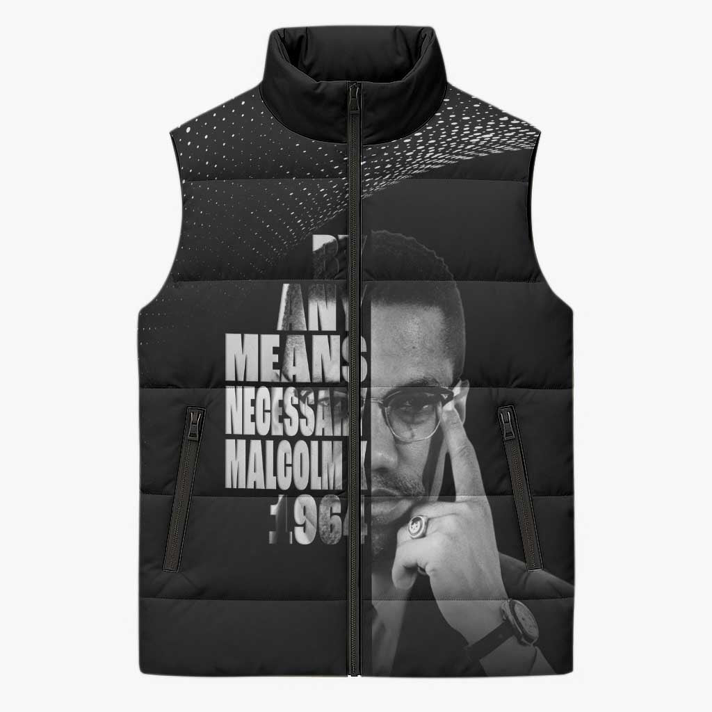 Malcolm X El-Hajj Malik El-Shabazz Sleeveless Puffer Jacket By Any Means Necessary - Wonder Print Shop