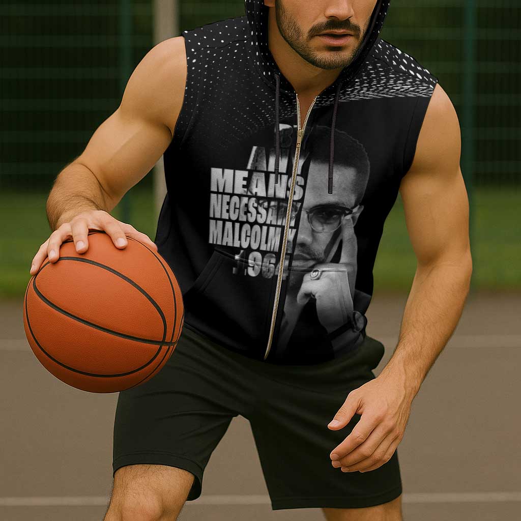 Malcolm X El-Hajj Malik El-Shabazz Sleeveless Zip Hoodie By Any Means Necessary - Wonder Print Shop