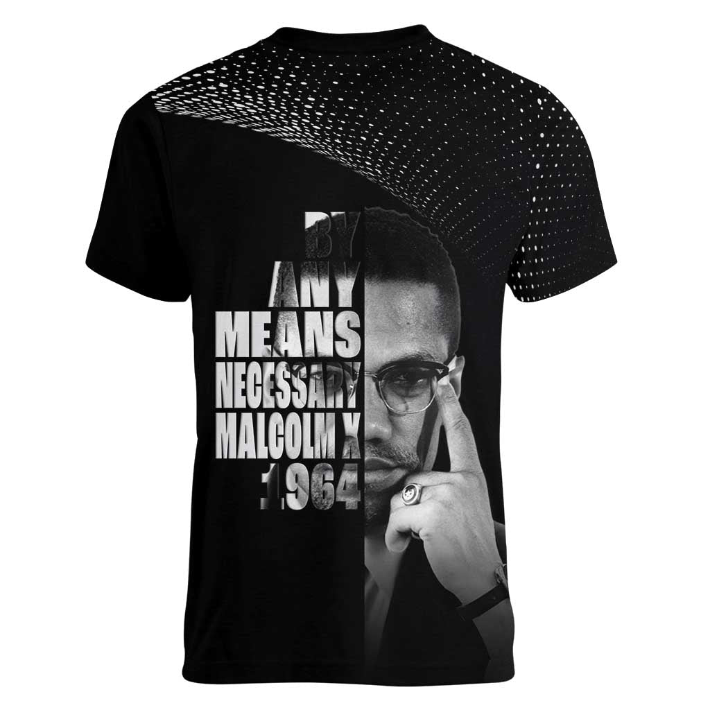 Malcolm X El-Hajj Malik El-Shabazz Women V-Neck T-Shirt By Any Means Necessary - Wonder Print Shop